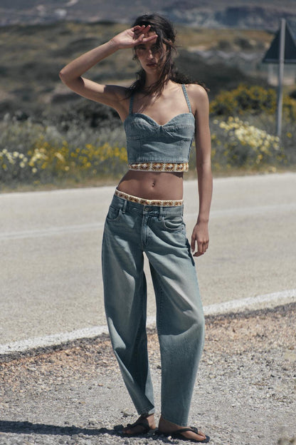 Top Denim Crochet